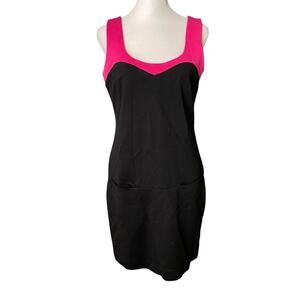 Trina Turk 6 Stacie Tank Dress Black Pink Pockets Sheath Tropical Ponte
